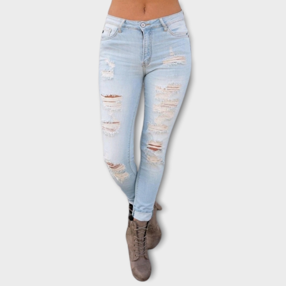 KanCan destroyed/distressed bleached wash skinny jeans sz 24x32